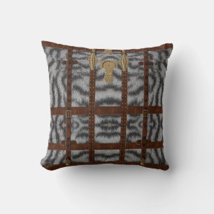Vintage Leather Tribal White Tiger Animal Print Cushion