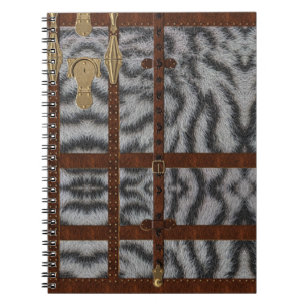 Vintage Leather Tribal White Tiger Animal Print Notebook