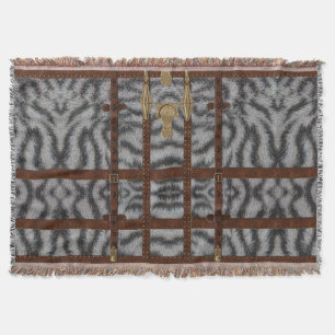Vintage Leather Tribal White Tiger Animal Print Throw Blanket
