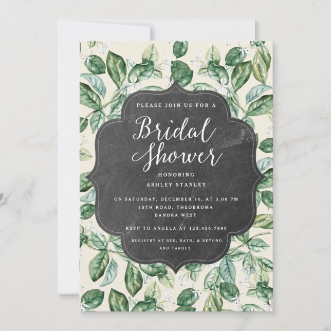 Vintage Leaves Chalkboard Bridal Shower Invitation (Front)