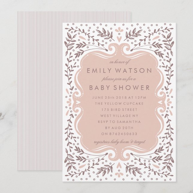 Vintage Leaves Floral Baby Shower Invitation (Front/Back)