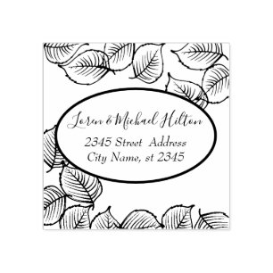Vintage leaves modern typography return address rubber stamp