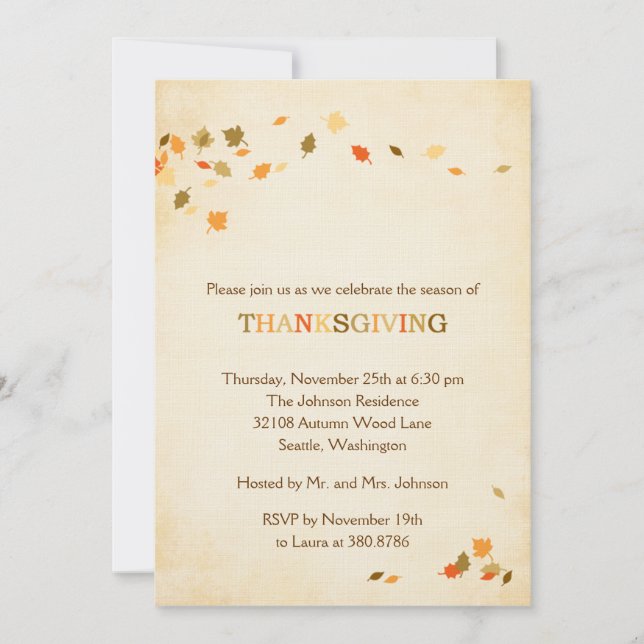 Vintage Leaves Thanksgiving Party Invitation (Front)
