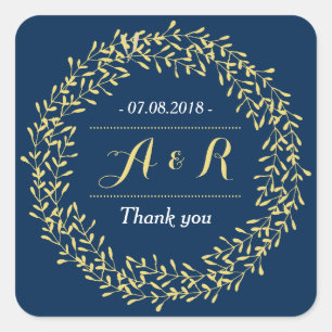 Vintage Leaves Wreath Wedding Thank You Sticker