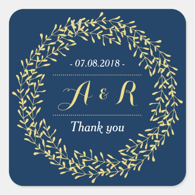 Vintage Leaves Wreath Wedding Thank You Sticker (Front)