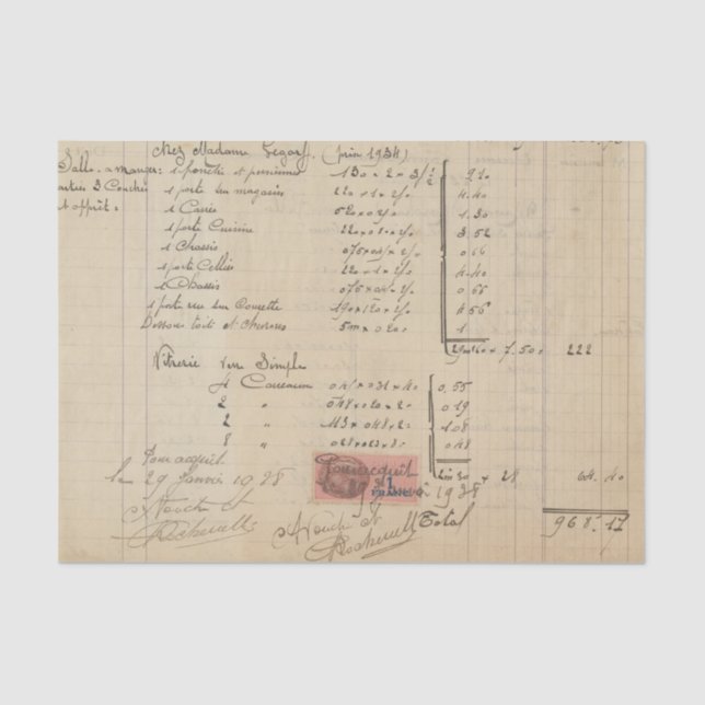 Vintage Ledger Reciept Tissue Paper (Front)