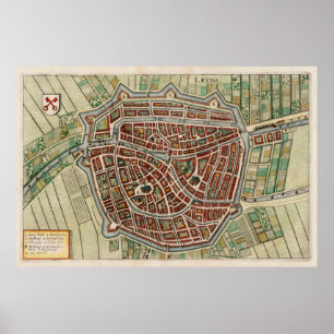 Vintage Leiden Netherlands Map (1638) Poster