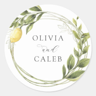 Vintage Lemon and Greenery Wedding  Classic Round Sticker