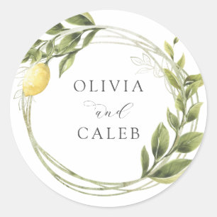 Vintage Lemon and Greenery Wedding  Classic Round Sticker
