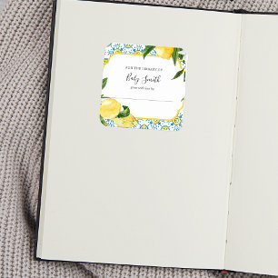 Vintage Lemon Baby Shower Bookplate Square Sticker