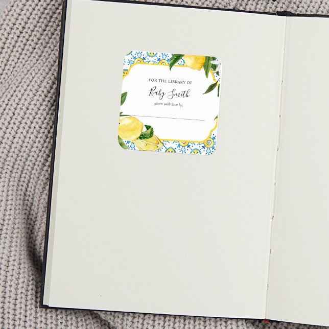 Vintage Lemon Baby Shower Bookplate Square Sticker (Creator Uploaded)