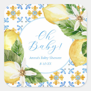Vintage Lemon Baby Shower Favour Square Sticker
