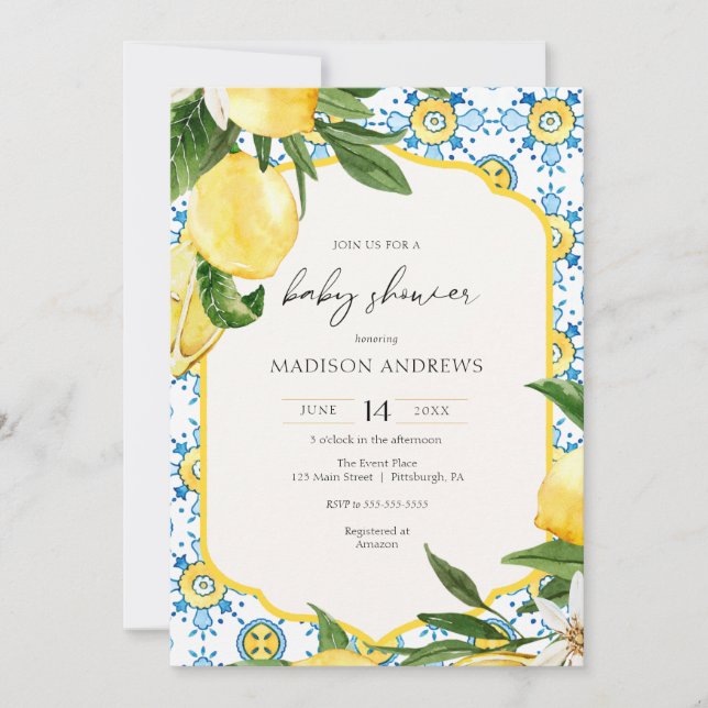 Vintage Lemon Baby Shower Invitation (Front)