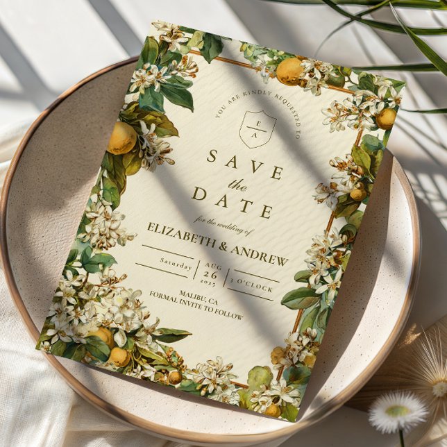 Vintage Lemon Blossom Botanical Wedding Save The Date (Creator Uploaded)