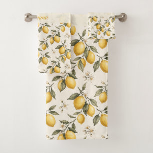 Vintage Lemon Blossom – Elegant Botanical Citrus Bath Towel Set