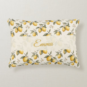 Vintage Lemon Blossom – Elegant Botanical Citrus Decorative Cushion