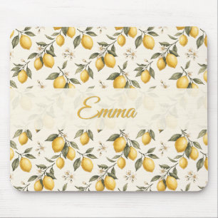 Vintage Lemon Blossom – Elegant Botanical Citrus Mouse Mat