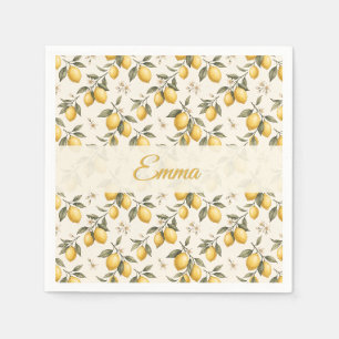 Vintage Lemon Blossom – Elegant Botanical Citrus Napkin