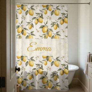Vintage Lemon Blossom – Elegant Botanical Citrus  Shower Curtain