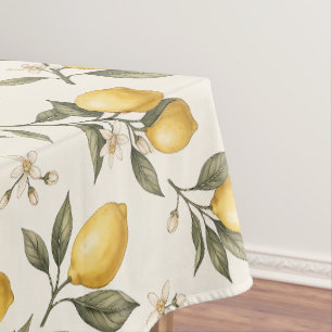 Vintage Lemon Blossom – Elegant Botanical Citrus  Tablecloth