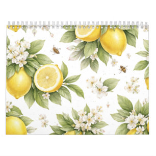 Vintage Lemon Blossom Pattern Cottagecore Citrus Calendar