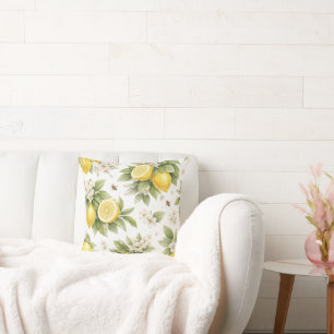 Vintage Lemon Blossom Pattern   Cottagecore Citrus Cushion