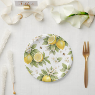 Vintage Lemon Blossom Pattern Cottagecore Citrus Paper Plate