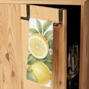 Vintage Lemon Blossom Pattern Cottagecore Citrus Tea Towel