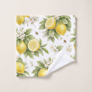 Vintage Lemon Blossom Pattern Cottagecore Citrus Wash Cloth