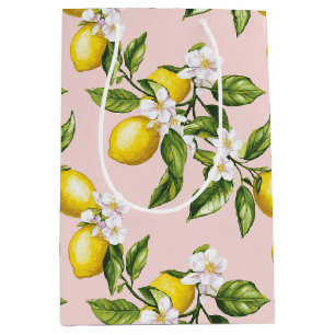 Vintage Lemon & Blossom Pattern on Pink (2) Medium Gift Bag
