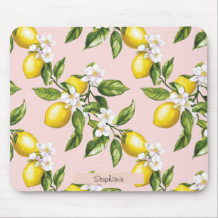 Vintage Lemon & Blossom Pattern on Pink (2) Mouse Mat