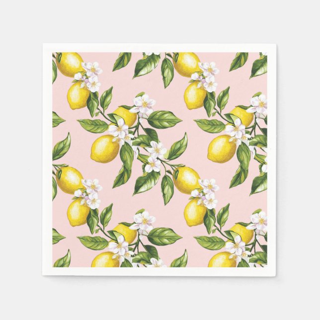 Vintage Lemon & Blossom Pattern on Pink (2) Napkin (Front)