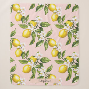 Vintage Lemon & Blossom Pattern on Pink (2) Sherpa Blanket