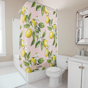 Vintage Lemon & Blossom Pattern on Pink (2) Shower Curtain