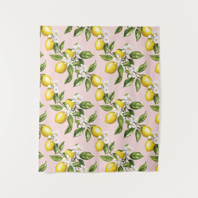 Vintage Lemon & Blossom Pattern on Pink (2) Tapestry (Front)