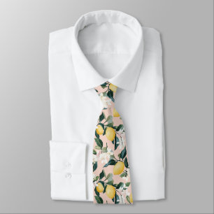 Vintage Lemon & Blossom Pattern on Pink Tie