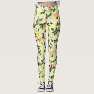 Vintage Lemon & Blossom Pattern on Yellow Leggings