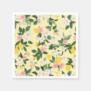 Vintage Lemon & Blossom Pattern on Yellow Napkin