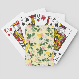 Vintage Lemon & Blossom Pattern on Yellow Playing Cards