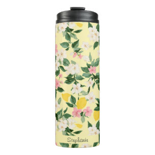 Vintage Lemon & Blossom Pattern on Yellow Thermal Tumbler