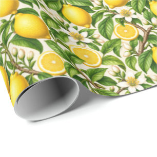 Vintage Lemon Botanical Floral Pattern Wrapping Paper
