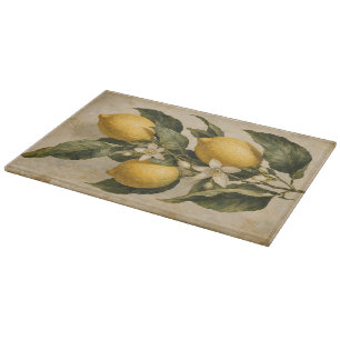 Vintage Lemon Botanical Mediterranean Kitchen Cutting Board