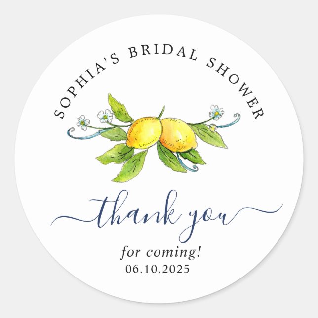 Vintage lemon Bridal Shower Classic Round Sticker (Front)