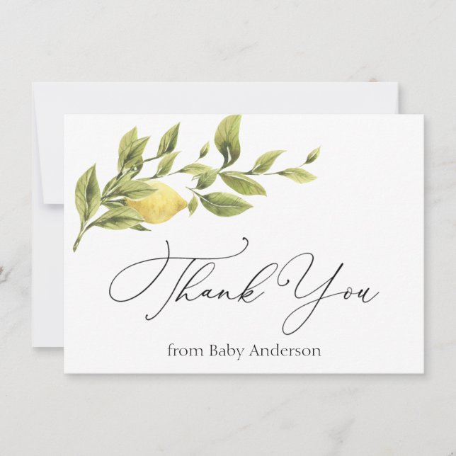 Vintage Lemon Bridal Shower Thank You Note Card (Front)