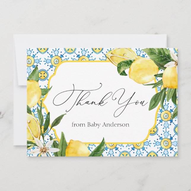 Vintage Lemon Bridal Shower Thank You Note Card (Front)