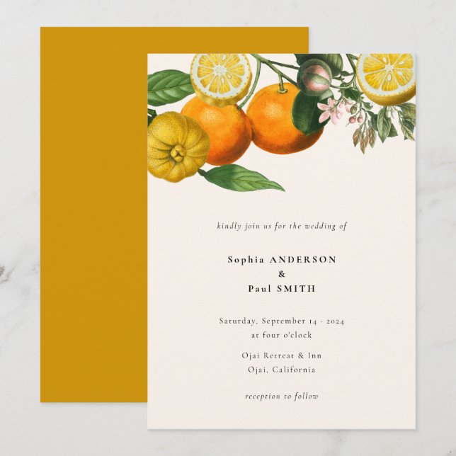 Vintage Lemon Citrus Botanical Wedding Invitation (Front/Back)