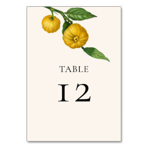 Vintage Lemon Citrus Greenery Botanical Wedding Table Number