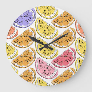 Vintage Lemon Citrus Summer Texture Large Clock