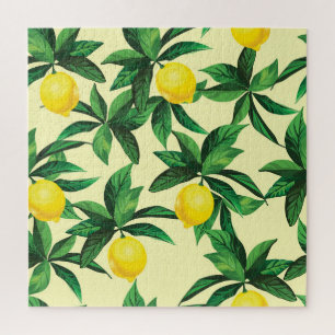 Vintage lemon, decorative seamless pattern jigsaw puzzle