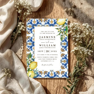 Vintage Lemon Foliage Elegant QR Code Wedding Invitation